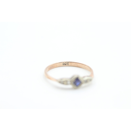 34 - 9ct rose gold Art Deco blue and white gemstone set dress ring (1.4g) Size  P 1/2