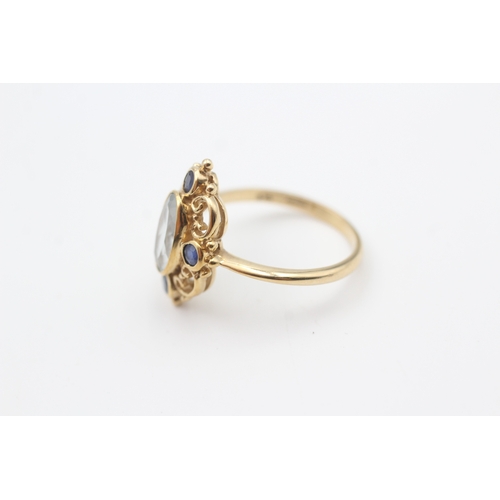 63 - 9ct gold sapphire & topaz dress ring (3g) Size  N