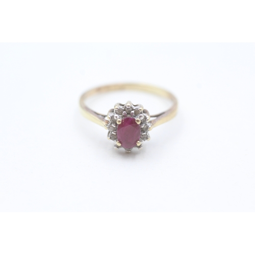 68 - 9ct gold diamond and ruby set cluster ring (2g) Size  N