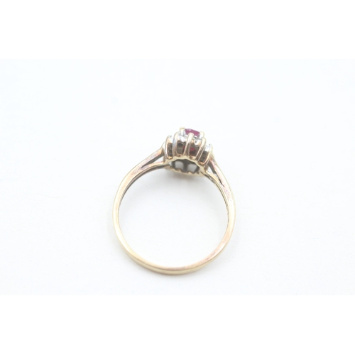 68 - 9ct gold diamond and ruby set cluster ring (2g) Size  N