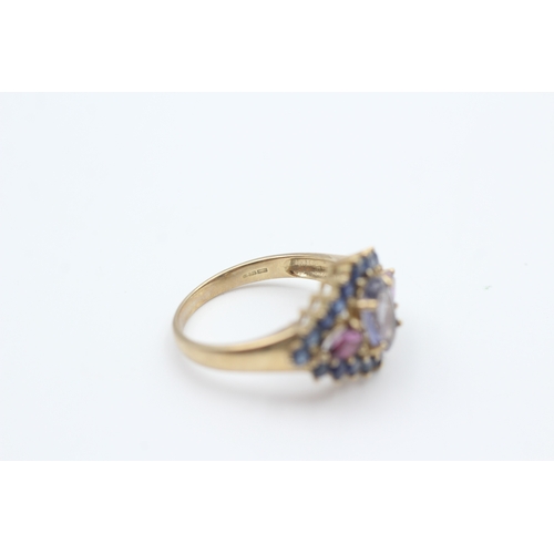 7 - 9ct gold sapphire, garnet & tanzanite dress ring (3.3g) Size  N