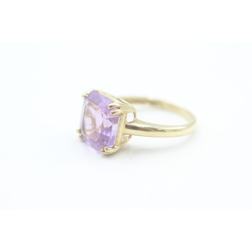 75 - 9ct gold assher cut amethyst set solitaire ring (2.2g) Size  M