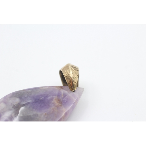 13 - 9ct gold bail amethyst teardrop pendant (15.8g)