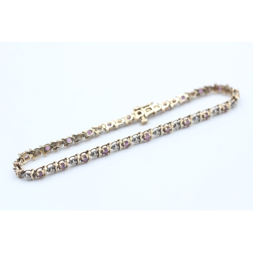 2 - 9ct gold diamond and ruby tennis bracelet (6.9g)