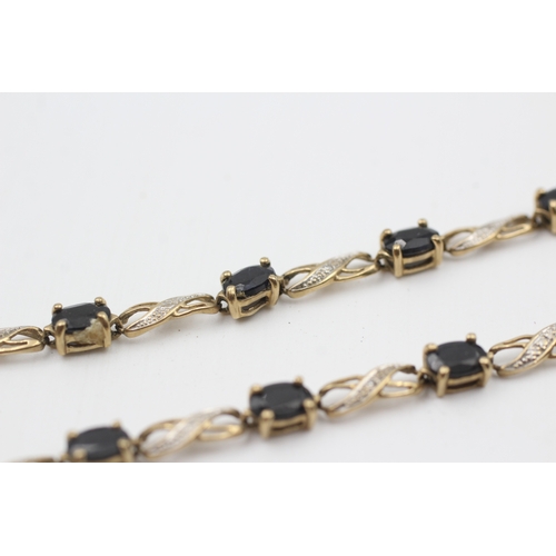 23 - 9ct gold diamond & sapphire fancy link bracelet (6.3g)