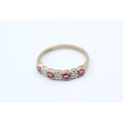 27 - 9ct gold ruby and diamond set seven stone eternity ring (1.7g) Size  O