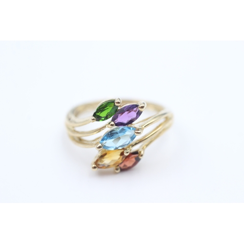 3 - 9ct gold garnet, citrine, blue topaz, amethyst and chrome diopside set spray ring (2.5g) Size  Q