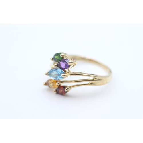 3 - 9ct gold garnet, citrine, blue topaz, amethyst and chrome diopside set spray ring (2.5g) Size  Q