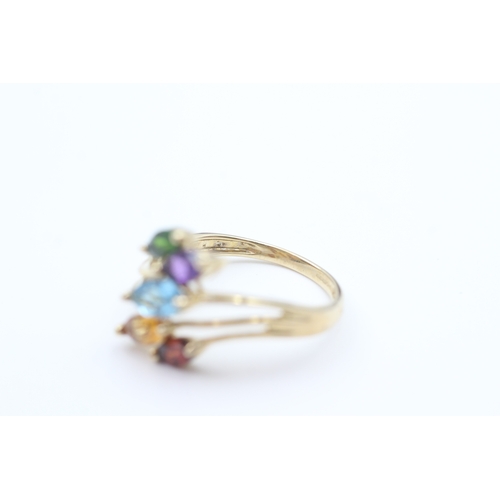 3 - 9ct gold garnet, citrine, blue topaz, amethyst and chrome diopside set spray ring (2.5g) Size  Q