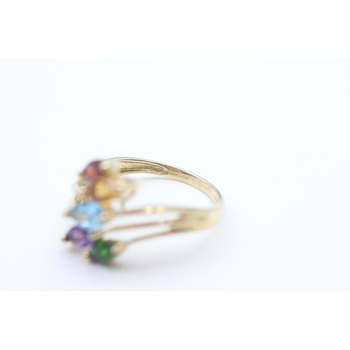 3 - 9ct gold garnet, citrine, blue topaz, amethyst and chrome diopside set spray ring (2.5g) Size  Q