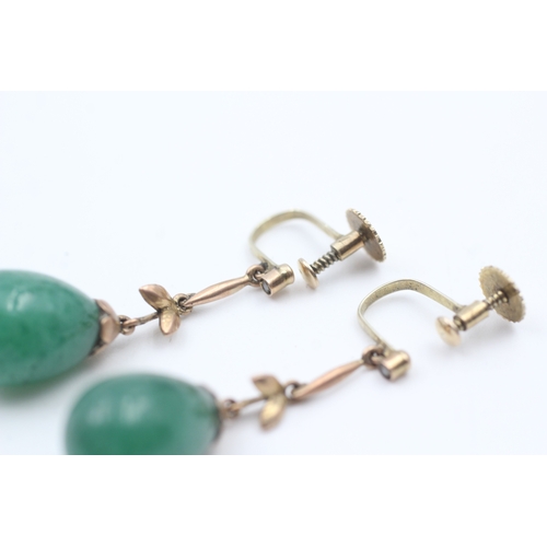 42 - 9ct gold antique aventurine quartz & seed pearl drop earrings (5.5g)