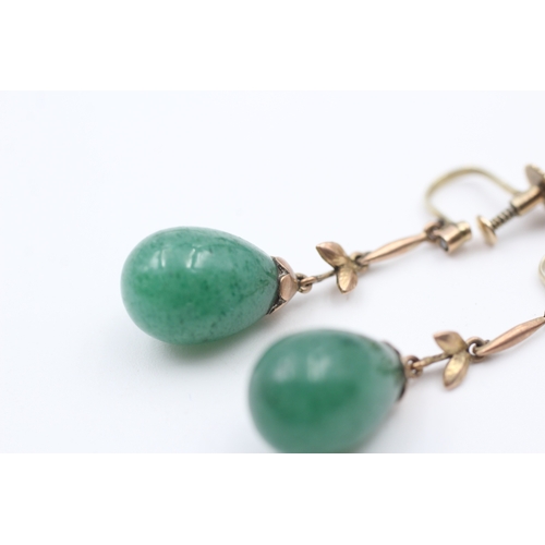 42 - 9ct gold antique aventurine quartz & seed pearl drop earrings (5.5g)