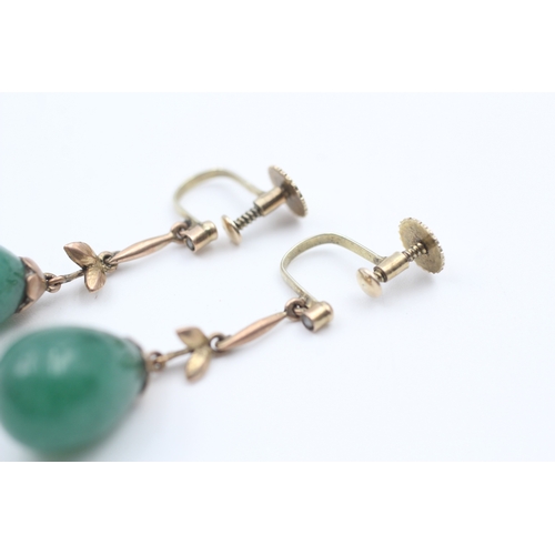 42 - 9ct gold antique aventurine quartz & seed pearl drop earrings (5.5g)