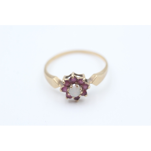 44 - 9ct gold opal and ruby set cluster ring (1.5g) Size  R