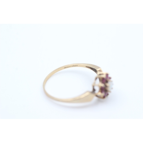 44 - 9ct gold opal and ruby set cluster ring (1.5g) Size  R