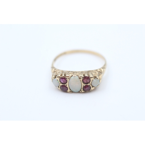 46 - 9ct gold ruby and opal set dress ring (1.9g) Size  N 1/2