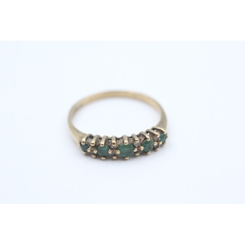 48 - 9ct gold diamond accented emerald set half eternity ring (1.6g) Size  N