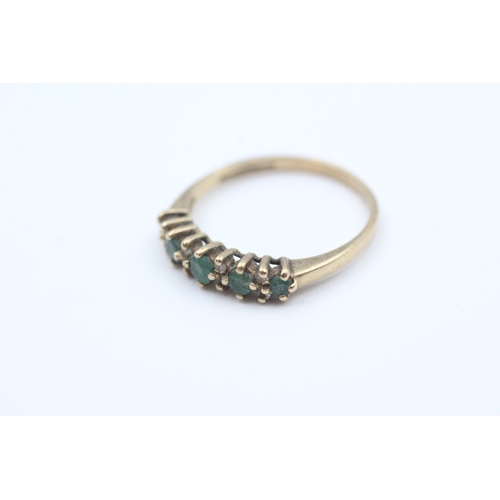 48 - 9ct gold diamond accented emerald set half eternity ring (1.6g) Size  N