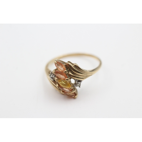 5 - 9ct gold diamond accented peach and yellow sapphire set cocktail ring (2.1g) Size  N