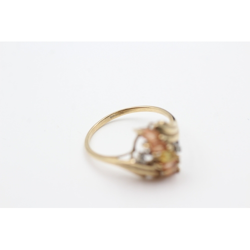 5 - 9ct gold diamond accented peach and yellow sapphire set cocktail ring (2.1g) Size  N