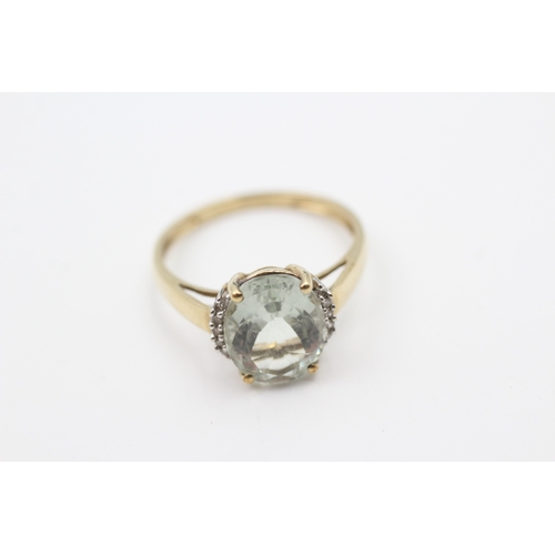 56 - 9ct gold prasiolite single stone ring with diamond sides (2.3g) Size  Q