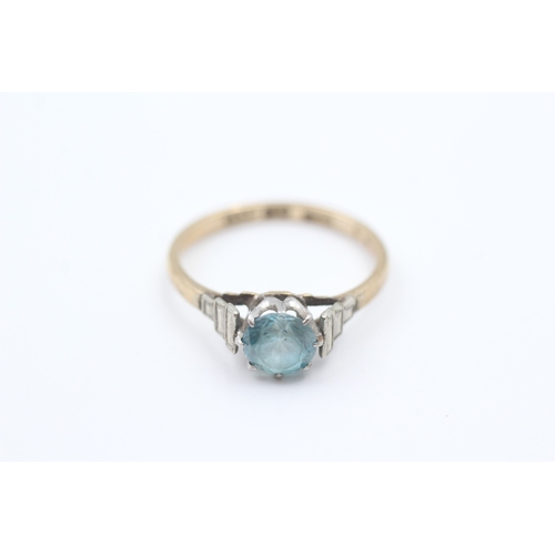 6 - 9ct gold & platinum Art Deco blue zircon single stone ring (2.6g) Size  P