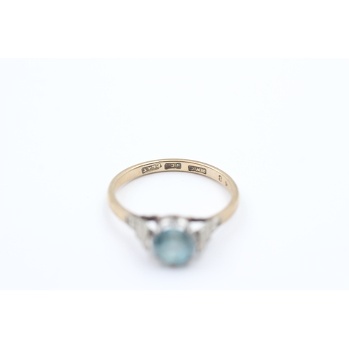 6 - 9ct gold & platinum Art Deco blue zircon single stone ring (2.6g) Size  P