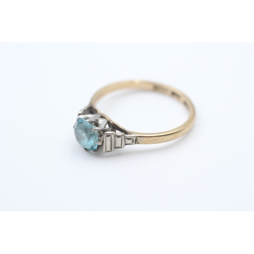 6 - 9ct gold & platinum Art Deco blue zircon single stone ring (2.6g) Size  P