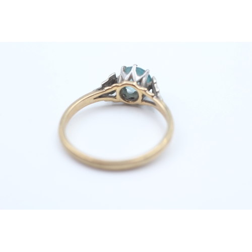 6 - 9ct gold & platinum Art Deco blue zircon single stone ring (2.6g) Size  P