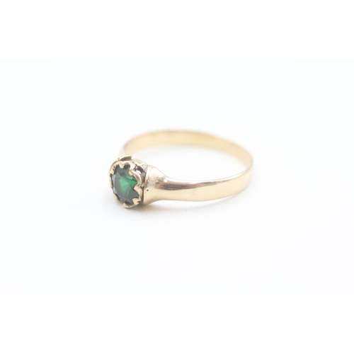 78 - 9ct gold green gemstone set solitaire ring (2.2g) Size  N