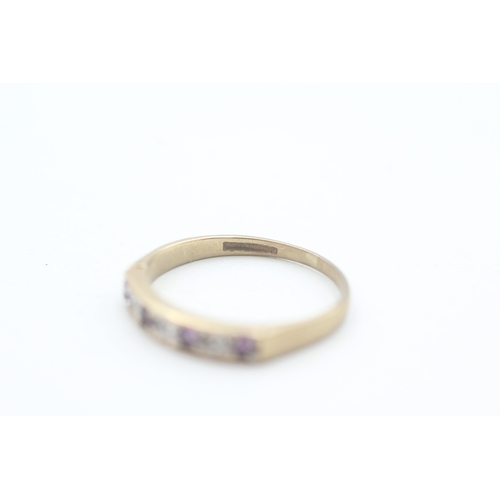 9ct gold amethyst and diamond set seven stone eternity ring (1.5g) Size M