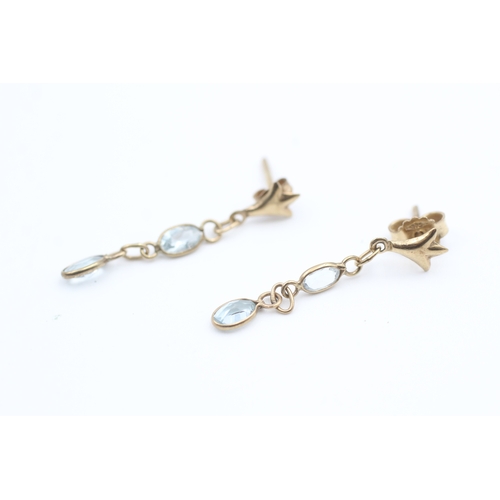 124 - 9ct gold oval cut topaz set drop earrings (0.9g)