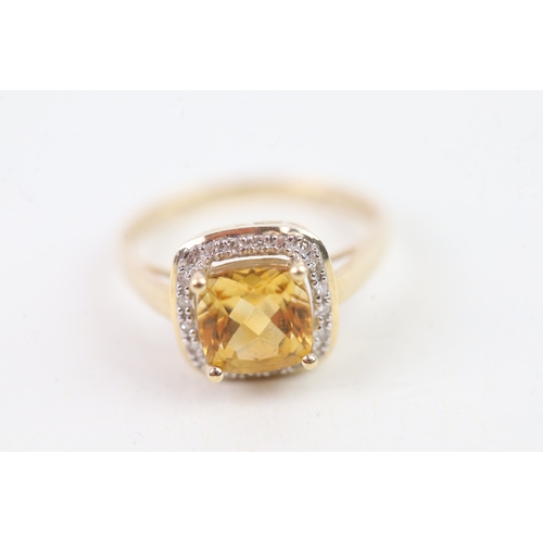 138 - 9ct gold diamond and citrine set square cluster cocktail ring (2.8g) Size  O 1/2