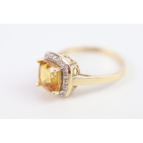 138 - 9ct gold diamond and citrine set square cluster cocktail ring (2.8g) Size  O 1/2