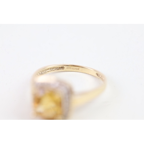 138 - 9ct gold diamond and citrine set square cluster cocktail ring (2.8g) Size  O 1/2