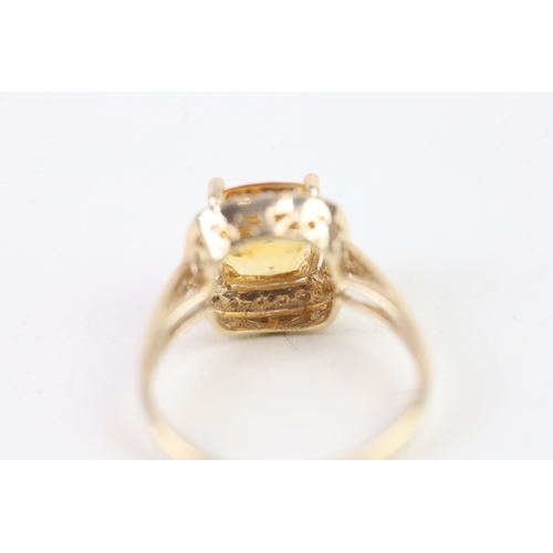 138 - 9ct gold diamond and citrine set square cluster cocktail ring (2.8g) Size  O 1/2