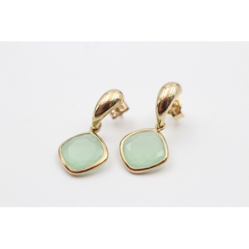 14 - 9ct gold mint paste single stone drop earrings (0.9g)