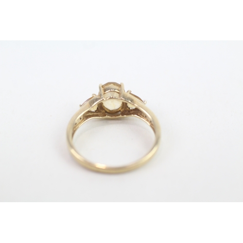 141 - 9ct gold diamond accented citrine aet trilogy ring (2.2g) Size  N