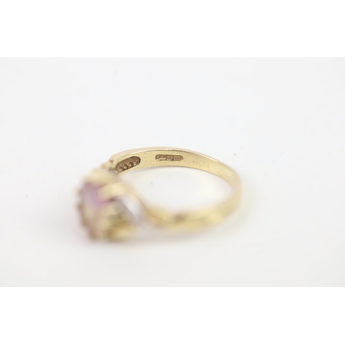 144 - 9ct gold diamond accented amethyst set dress ring (2.2g) Size  O