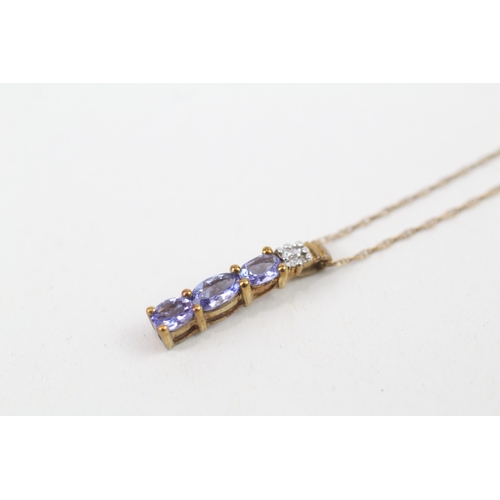 147 - 9ct gold diamond and tanzanite set pendant necklace (1.2g)