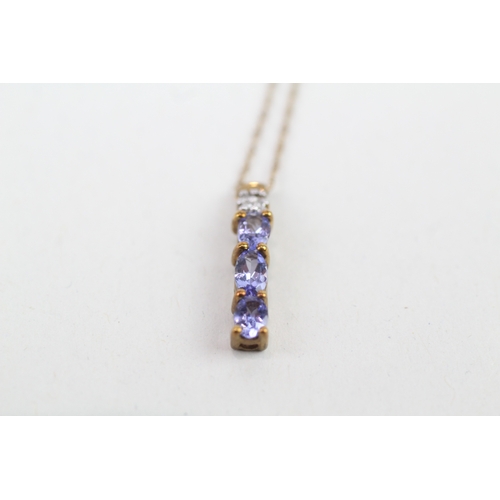 147 - 9ct gold diamond and tanzanite set pendant necklace (1.2g)