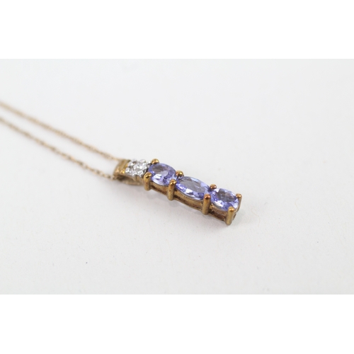 147 - 9ct gold diamond and tanzanite set pendant necklace (1.2g)