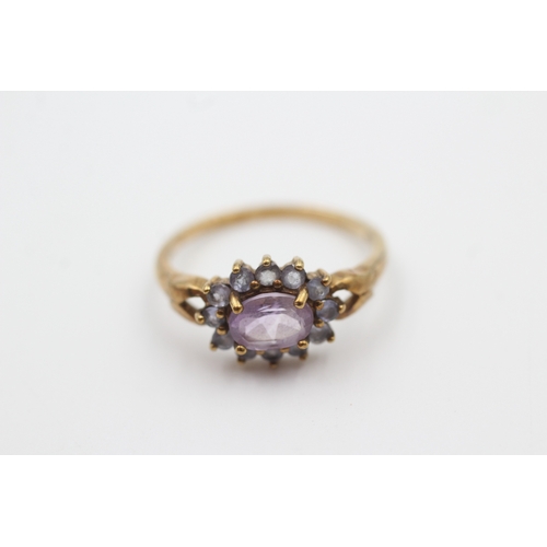 15 - 9ct gold amethyst & tanzanite cluster ring (2.2g) Size  P