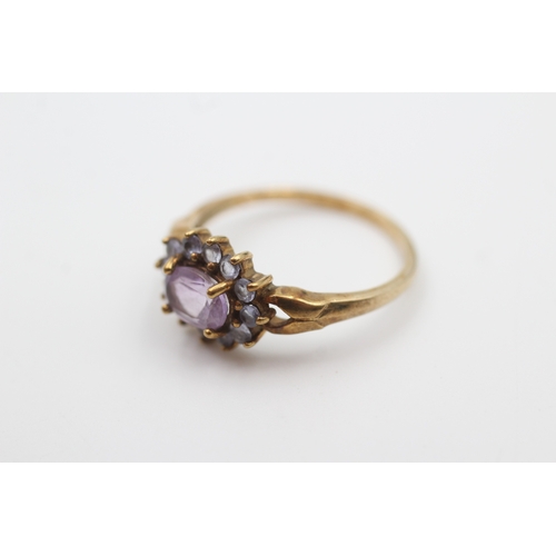 15 - 9ct gold amethyst & tanzanite cluster ring (2.2g) Size  P