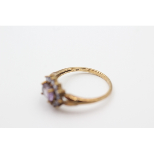 15 - 9ct gold amethyst & tanzanite cluster ring (2.2g) Size  P