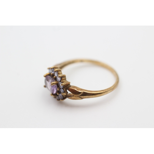 15 - 9ct gold amethyst & tanzanite cluster ring (2.2g) Size  P