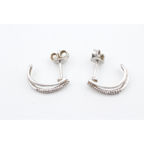 155 - 9ct white gold diamond set half hoop stud earrings (1.5g)