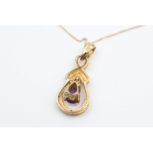 159 - 9ct gold amethyst and diamond set pendant necklace (1.6g)