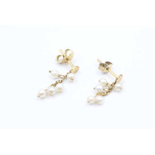 167 - 9ct gold seed pearl cluster drop earrings (1.1g)