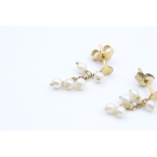 167 - 9ct gold seed pearl cluster drop earrings (1.1g)